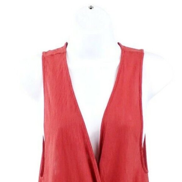 Silence & Noise Red Rouge Sleeveless Criss Cross Front Hi Low Tank Top Womens M - Picture 2 of 9